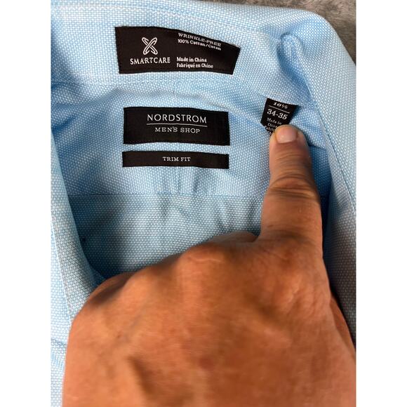 Nordstrom Men’s Shop Smartcare Trim Fit Dress Shirt Light Blue Size Large - Picture 6 of 9